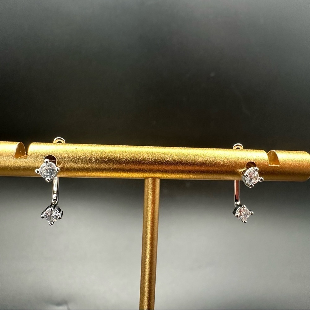 Modern Silver Minimalist Earrings with Crystal Accents